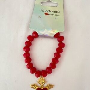 Handmade Red Beaded Bracelet of the sacred heart of Jesus